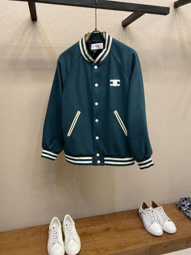 人気 カジュアル トリオンフパッチ スタジャン セリーヌ ジャケット 偽物 グリーン