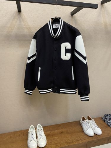 セリーヌ ジャケット 偽物 人気 カジュアル Cパッチ スタジャン ブラック