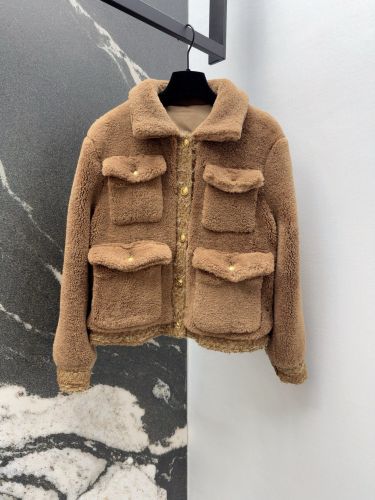 セリーヌ ジャケット 偽物 上品 可愛い ふわふわ テディボア ショートジャケット ブラウン