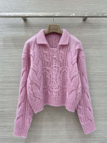 モヘア＆ウール ケーブルニットポロセーター セリーヌ セーター スーパーコピー ピンク