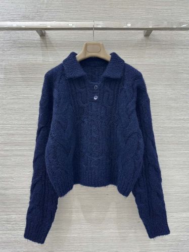 モヘア＆ウール ケーブルニットポロセーター セリーヌ セーター スーパーコピー ネイビー