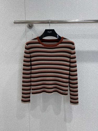 洗練された マルチボーダー リブニット セリーヌ セーター 偽物 トップス
