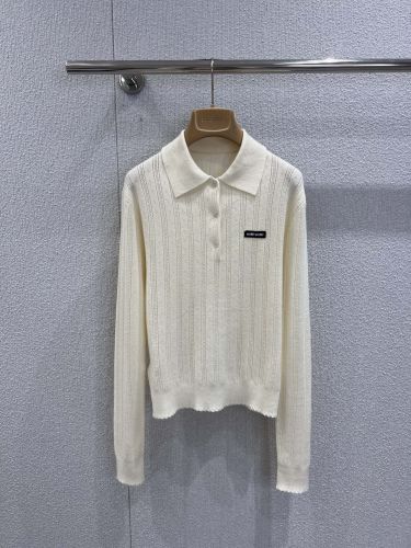 ミュウミュウ ニット コピー カシミヤ＆シルク 透かし編みニットポロ オフホワイト
