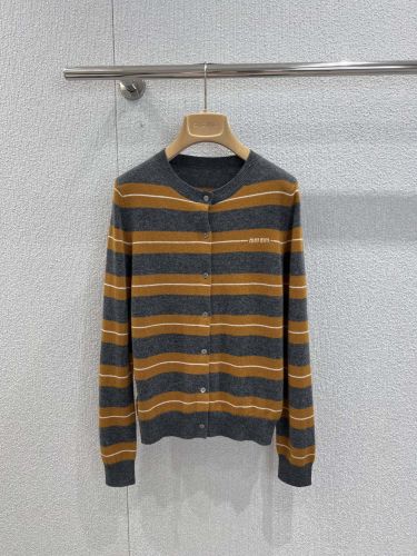 定番 カジュアル カシミヤ ボーダーカーディガン ミュウミュウ ニット コピー