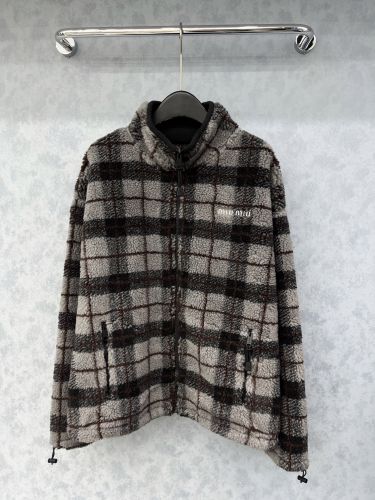 カジュアル チェック柄 フリースジャケット ミュウミュウ ジャケット 偽物
