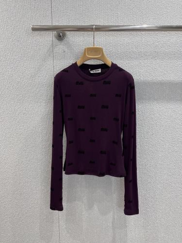 MIU MIU ロゴ総柄 ロングスリーブトップス ミュウミュウ Tシャツ 偽物 パープル