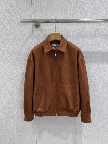 洗練された スエード ジップアップジャケット ミュウミュウ ジャケット 偽物 