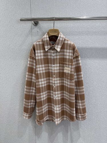 カジュアル チェック柄 オーバーシャツ ミュウミュウ シャツ 偽物 コットン トップス