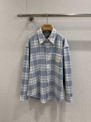 ミュウミュウ シャツ 偽物 コットン カジュアル チェック柄 オーバーシャツ トップス