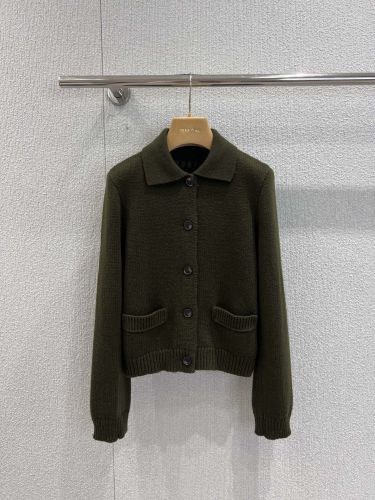 洗練された エレガント 襟付き ウールカーディガン ミュウミュウ ニット 偽物 グリーン