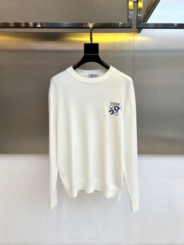 洗練された カジュアル ロゴ刺繍 クルーネック ロエベ セーター 偽物 ホワイト