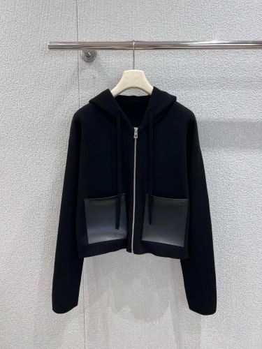 ジップアップ フーディー ウールブレンド ロエベ ジャケット コピー ブラック