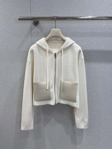 ジップアップ フーディー ウールブレンド ロエベ ジャケット コピー ホワイト
