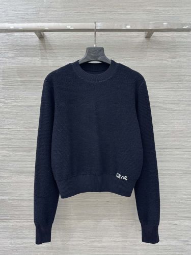 洗練された 上品 ロゴ クルーネック ロエベ セーター コピー ネイビー