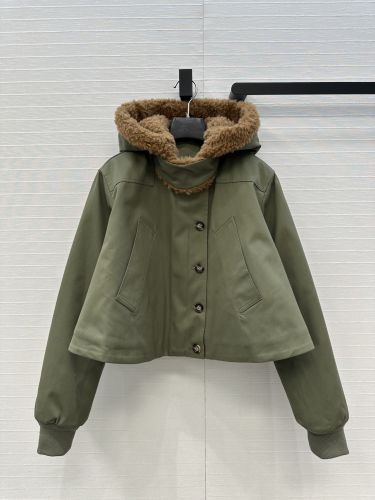 カジュアル ショート パーカー コットン ロエベ ジャケット コピー グリーン