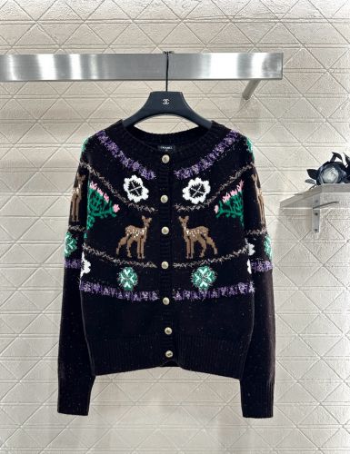 ココネージュ シャネル ニット コピー クルーネック カシミヤ カーディガン ブラック