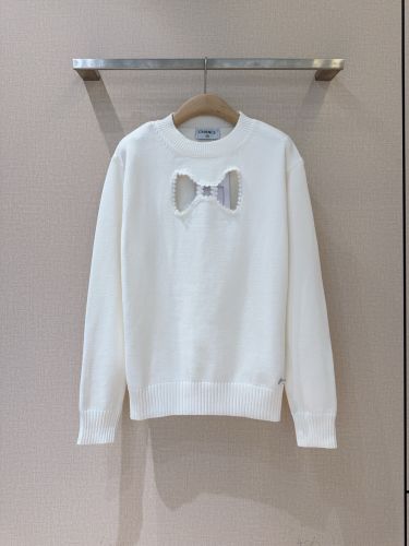 シンプル 上品 リボンモチーフ クルーネック シャネル セーター コピー ホワイト