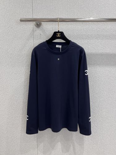 カジュアル 定番 CCロゴ コットン 長袖Tシャツ シャネル Tシャツ コピー ネイビー
