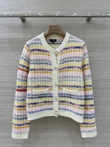 マルチボーダー ニットカーディガン シャネル ニット コピー クルーネック