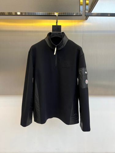 モンクレール Tシャツ 偽物 異素材切り替え ハーフジップ プルオーバー ブラック