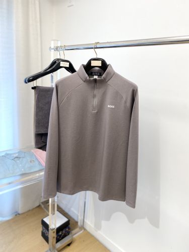 ヒューゴ・ボス Tシャツ 偽物 シンプル 洗練された 胸ロゴ ハーフジップ 長袖Tシャツ 