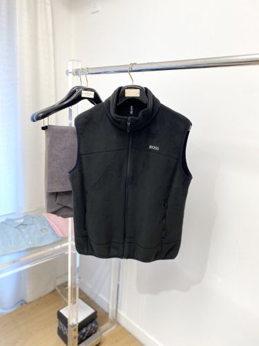 シンプル ロゴ刺繍 裏起毛 ジップアップベスト ヒューゴ・ボス ジャケット 偽物 ブラック