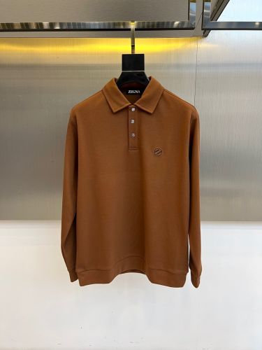 エルメネジルド・ゼニア Tシャツ 偽物 シンプル 上品 ロゴ 長袖 ポロシャツ ブラウン