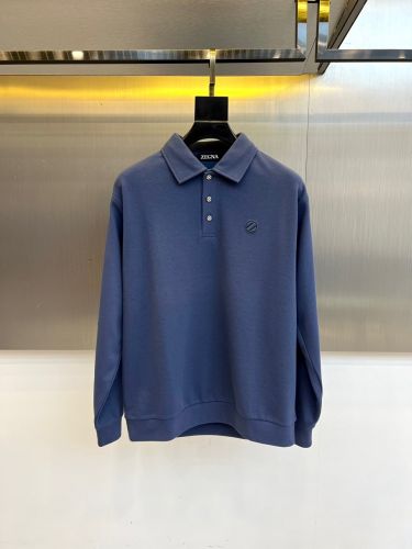 シンプル 上品 エルメネジルド・ゼニア Tシャツ 偽物 ロゴ 長袖 ポロシャツ ブルー