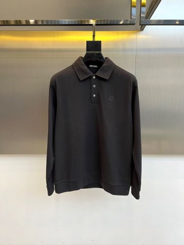 上品 シンプル 長袖 ポロシャツ エルメネジルド・ゼニア Tシャツ 偽物 ロゴ ダークグレー