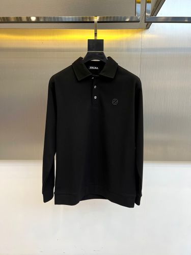 エルメネジルド・ゼニア Tシャツ 偽物 ロゴ 上品 シンプル 長袖 ポロシャツ ブラック