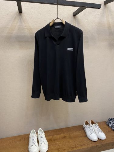 上品 カジュアル スキッパー ニットポロシャツ エルメネジルド・ゼニア ニット 偽物 ブラック