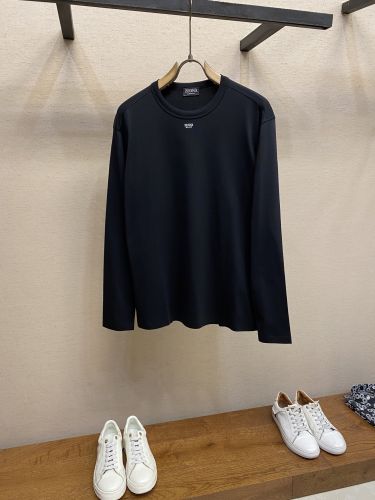 シンプル 合わせやすい コットン 長袖Tシャツ エルメネジルド・ゼニア Tシャツ 偽物 ブラック