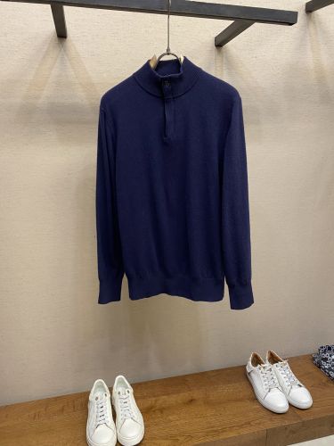 カシミヤ＆ウール ハーフジップ ニット エルメネジルド・ゼニア セーター 偽物 ブルー