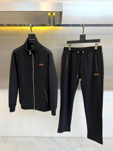 ジップアップジャケット＆パンツ 上下セット エルメネジルド・ゼニア セットアップ 偽物 ブラック