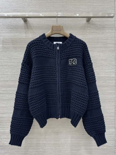 ウール＆カシミヤ Vロゴ カーディガン ヴァレンティノ ニット コピー クルーネック ネイビー