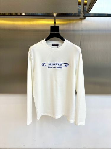 シンプル 洗練された ロゴ刺繍 長袖Tシャツ ルイ・ヴィトン Tシャツ 偽物 ホワイト