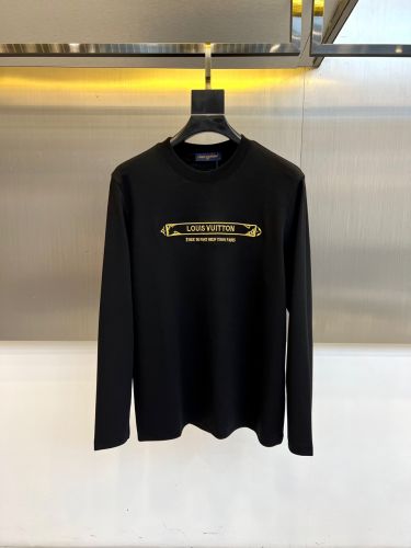 シンプル 洗練された ロゴ刺繍 長袖Tシャツ ルイ・ヴィトン Tシャツ 偽物 ブラック