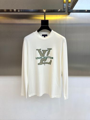おしゃれ ロゴ入り クルーネック 長袖Tシャツ ルイ・ヴィトン Tシャツ 偽物 ホワイト