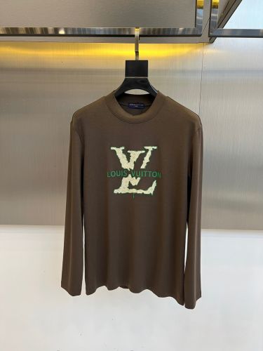 おしゃれ ロゴ入り クルーネック 長袖Tシャツ ルイ・ヴィトン Tシャツ 偽物 ブラウン