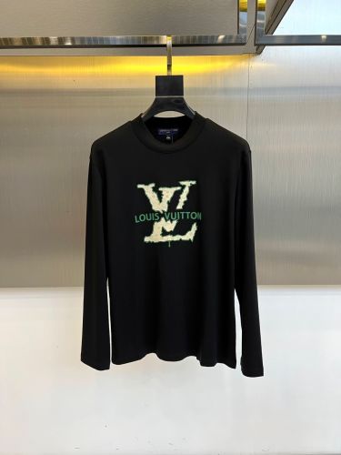 おしゃれ ロゴ入り クルーネック 長袖Tシャツ ルイ・ヴィトン Tシャツ 偽物 ブラック