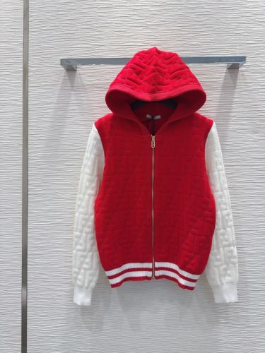 FFロゴ バイカラー ニットフーディー フェンディ ニット 偽物 レッド