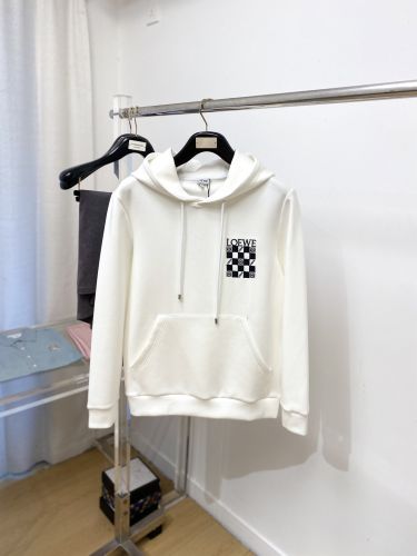 カジュアル ロゴ刺繍 コットン フーディー ロエベ パーカー 偽物 ホワイト