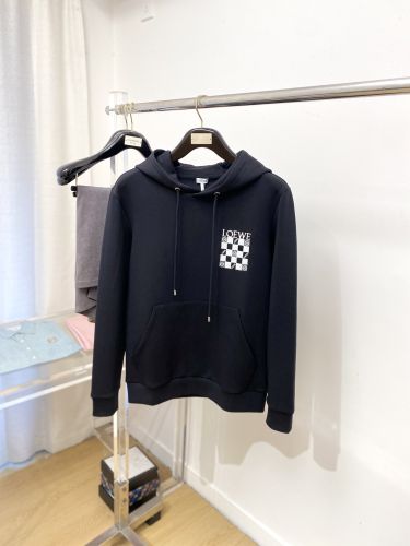 カジュアル ロゴ刺繍 コットン フーディー ロエベ パーカー 偽物 ブラック