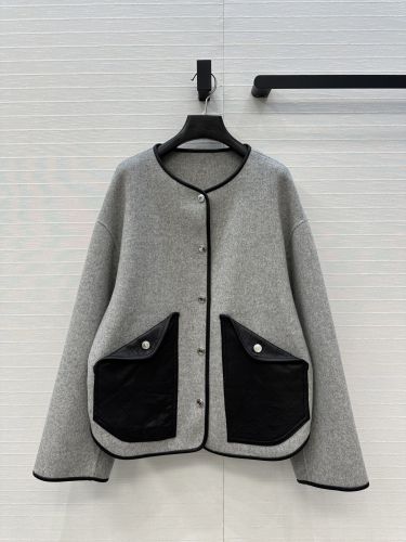 ウールブレンド ノーカラージャケット エルメス ジャケット コピー グレー