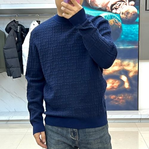 フェンディ セーター 偽物 FFジャガード クルーネック プルオーバー ブルー