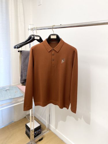シンプル 洗練された ロゴ刺繍 フェンディ ニット 偽物 ニットポロ ブラウン