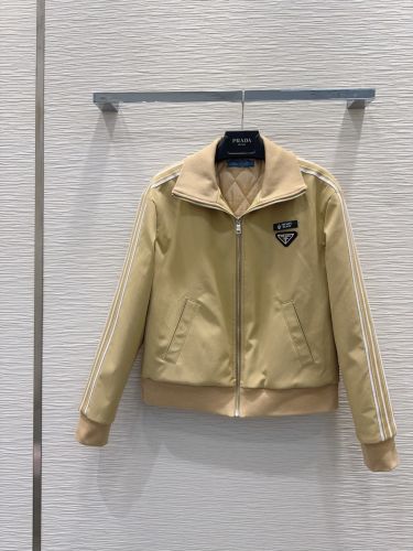 カジュアル ストライプ トラックジャケット プラダ ジャケット 偽物 カーキ