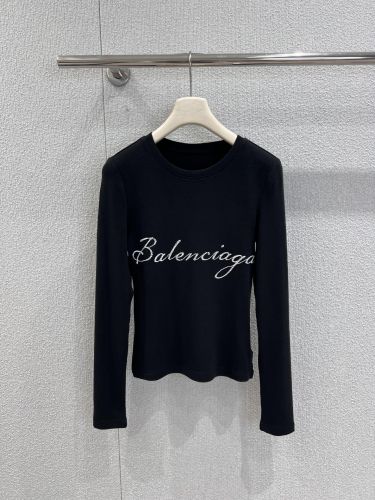 ロゴ刺繍 クルーネック 長袖Tシャツ バレンシアガ Tシャツ 偽物 ブラック