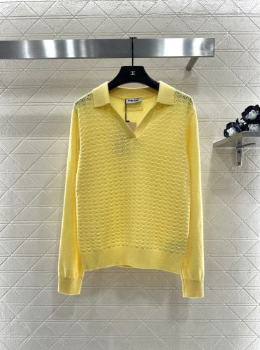 エレガント スキッパーネック 透かし編み ニット ミュウミュウ セーター 偽物 イエロー