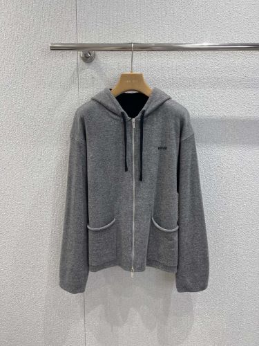 カシミア カーディガン フーディー ミュウミュウ ニット 偽物 グレー
